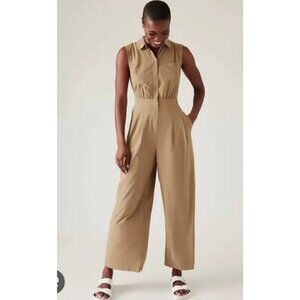 Athleta Brooklyn Heights Wide Leg Jumpsuit Tan Size 12 Tall Casual Travel